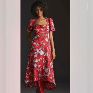 Anthropologie x Maeve Floral Puff-Sleeve Midi Dress Size 6